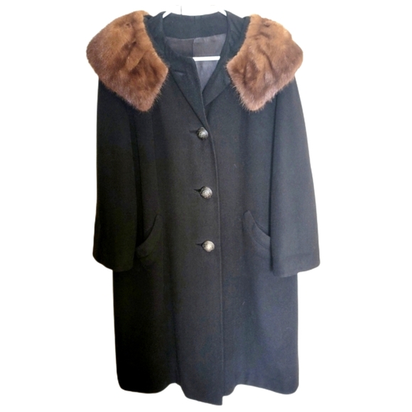 Einiger Jackets & Blazers - Vintage black wool coat with mink fur collar